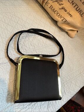 Vintage 1980’s Shirl MillerClassic Black block Bag with Gold Frame Accent